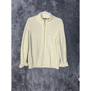 Amber Sun Cream Cable Knit Full Zip Mock Neck Cardigan Sweater Ivory Large